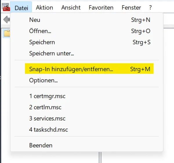 Add or remove SnapIns in MMC menu