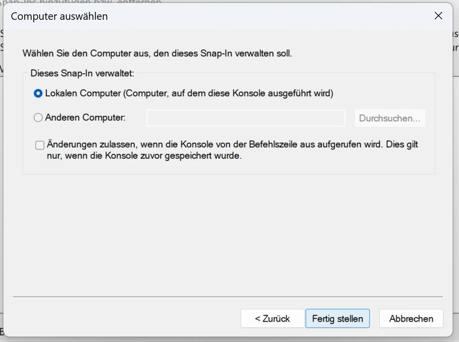 Add Certificates SnapIn 2nd dialog