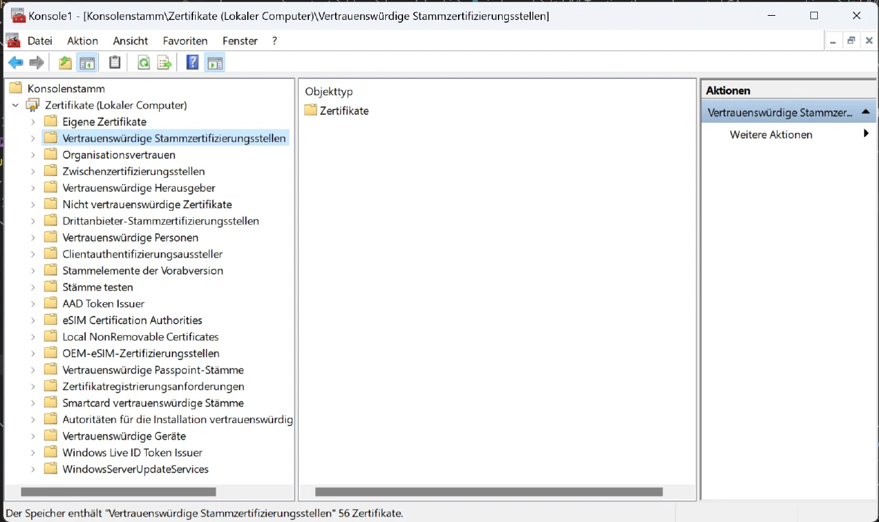 MMC with expanded Certificates SnapIn